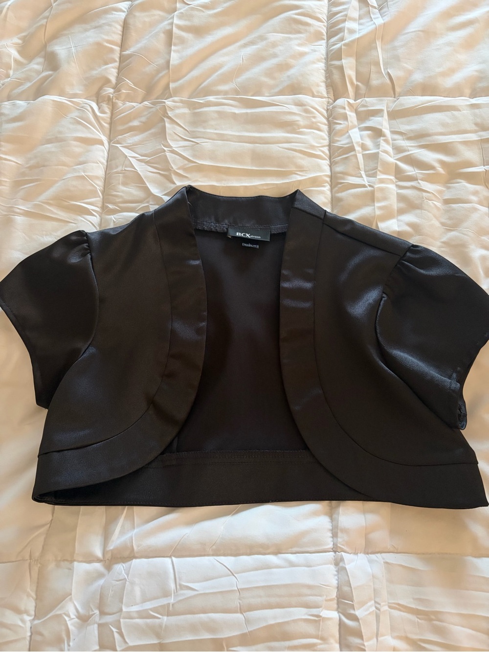 BCX Black Satin Cropped Bolero